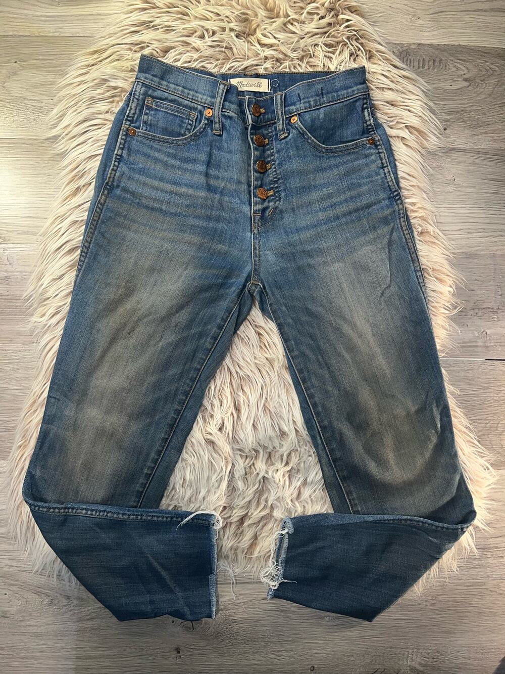 Madewell Women's Button Zipper High Rise Skinny Crop Blue Jeans